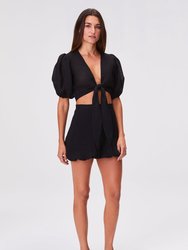 Pouf Tie Blouse - Black