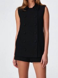 The Double Breasted Sleeveless Jacket - Black Textured Cotton