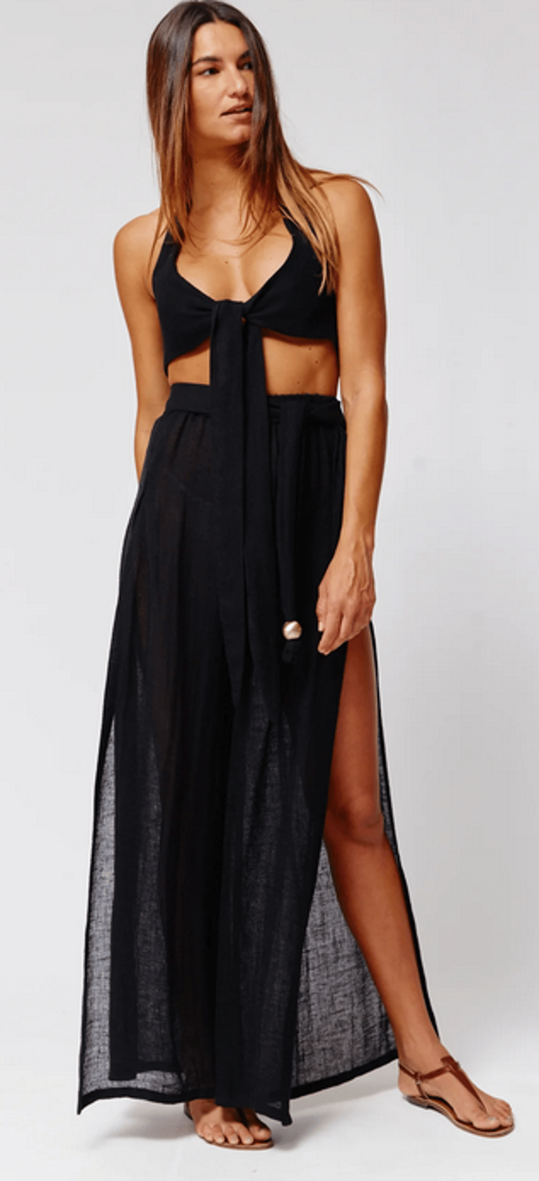 Wide Leg Pant With Open Sides - Black