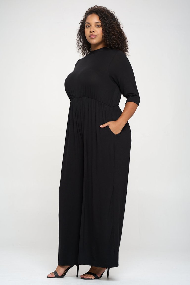 3/4 Sleeve Wide Jumpsuit