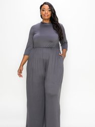 3/4 Sleeve Wide Jumpsuit - Charcoal