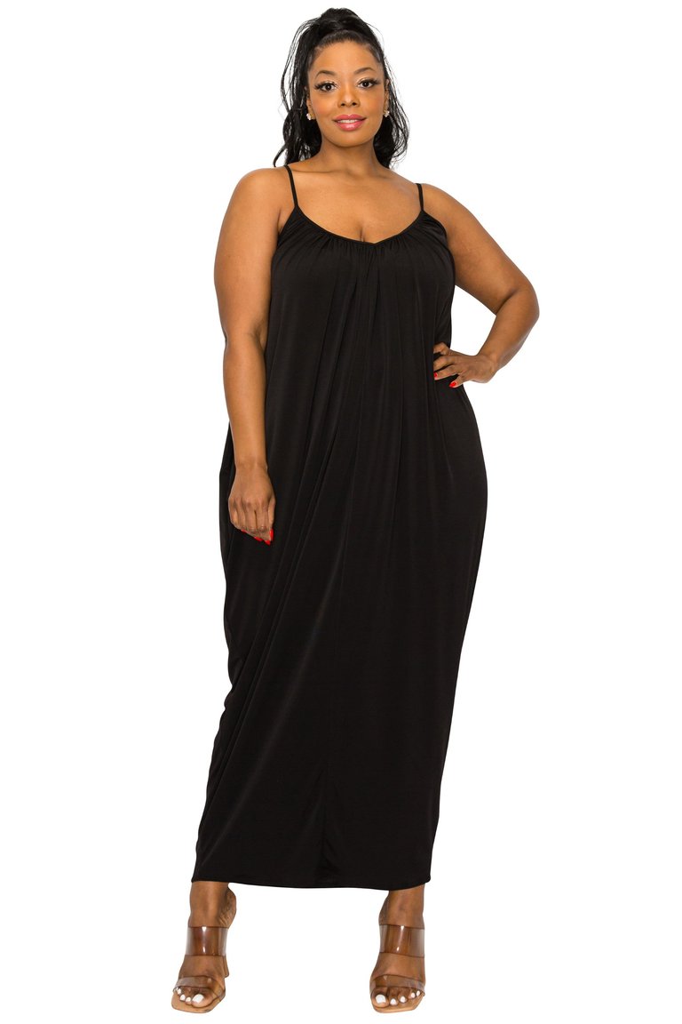 Adora Ruched Spaghetti Strap Dress - Black