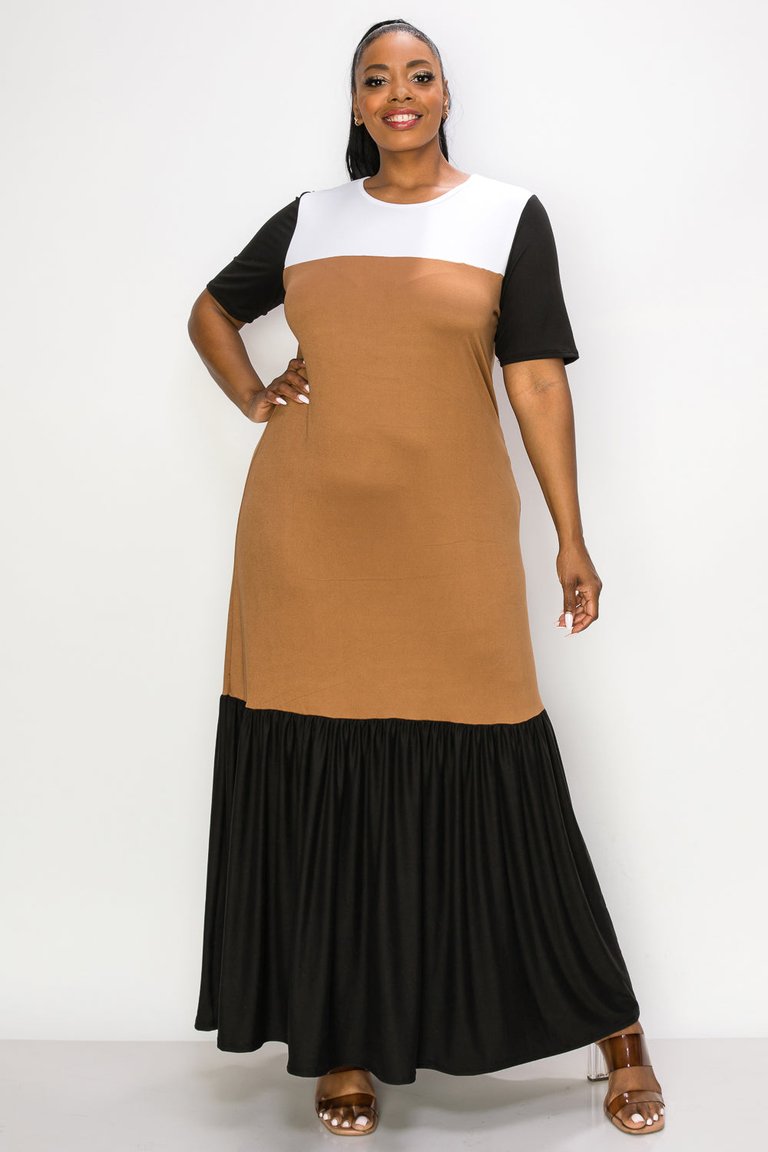 Ami Colorblock Maxi Dress - Black/White/Chestnut