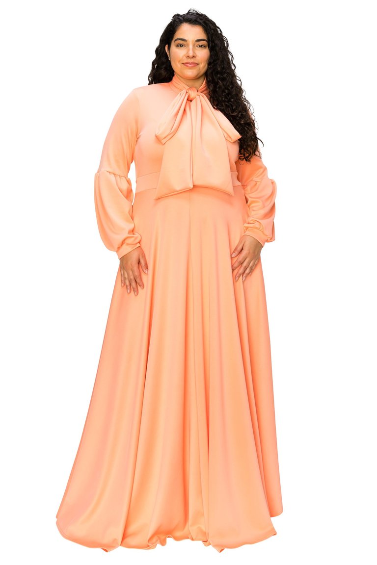 Bella Donna Dress With Ribbon And Bishop Sleeves - Peach