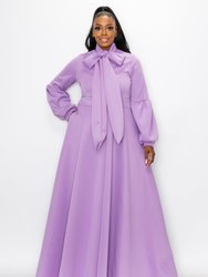 Bella Donna Dress With Ribbon And Bishop Sleeves - Lilac