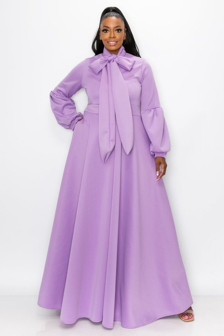Bella Donna Dress With Ribbon And Bishop Sleeves - Lilac