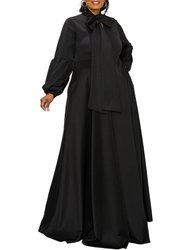 Bella Donna Dress With Ribbon And Bishop Sleeves - Black