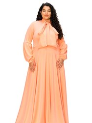 Bella Donna Dress With Ribbon And Bishop Sleeves - Peach