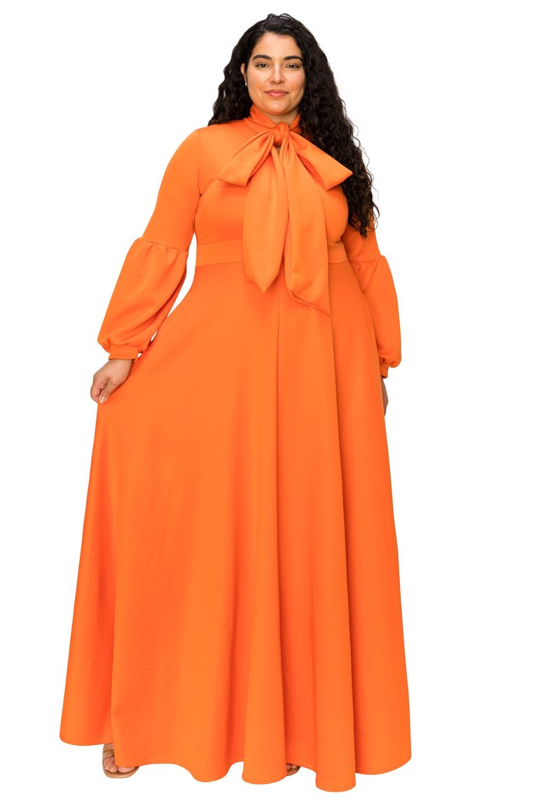 Bella Donna Dress With Ribbon And Bishop Sleeves - Tangerine