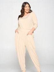 Boat Neck Slingky Jumpsuit - Taupe