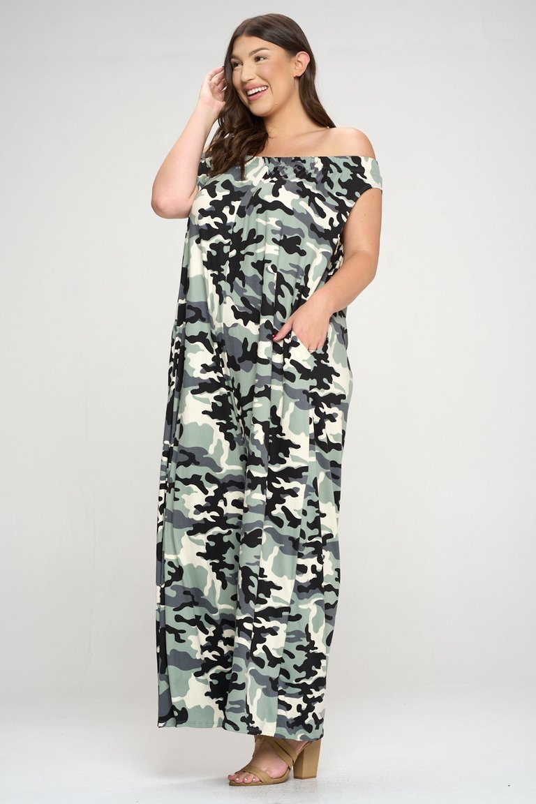 Camo Off Shoulder Jumpsuit