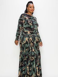 Camo Tiered Maxi Dress with Long Sleeves