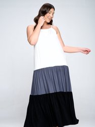 Colorblock Cami Neck Maxi Dress - Ivory/Dark Grey/Black