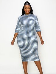 Elly Houndstooth Midi Dress - Blue