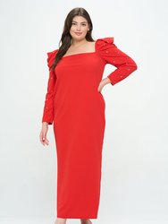 Evangeline Rhinestone Sleeve Dress - Coral Red