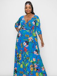 Floral Wrap Maxi Dress - Blue Floral