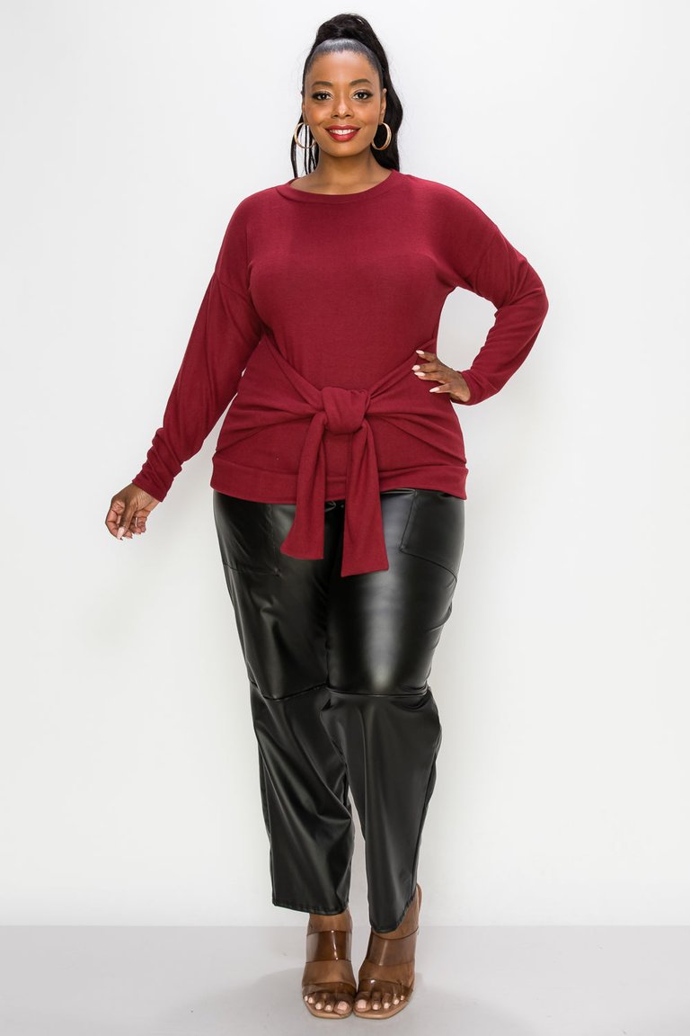 Hacci Waist Tie Sweater - Burgundy