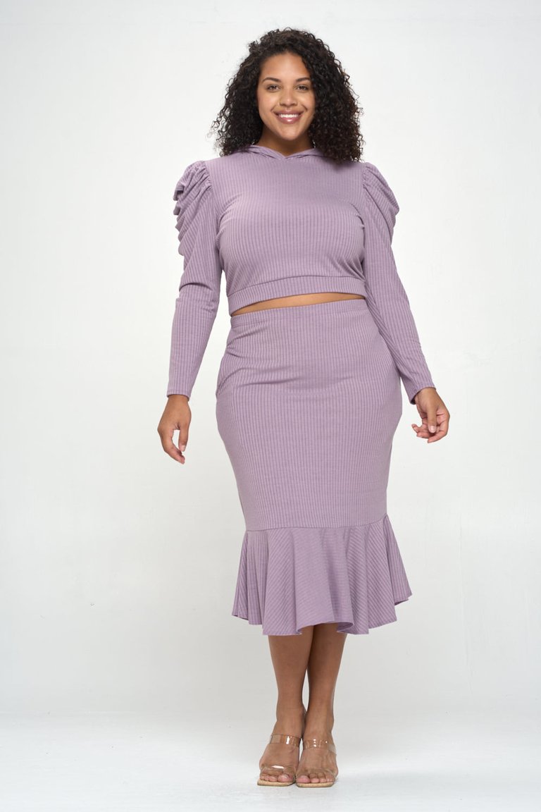 Hooded Top and Skirt Set - Purple Ash