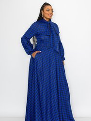 Houndstooth Bella Donna With Ribbon And Puff Sleeves