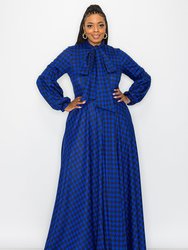 Houndstooth Bella Donna With Ribbon And Puff Sleeves