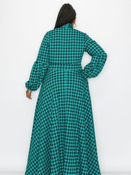 Houndstooth Bella Donna With Ribbon And Puff Sleeves