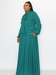 Houndstooth Bella Donna With Ribbon And Puff Sleeves