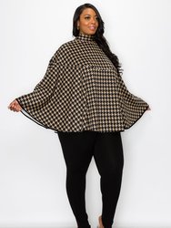 Houndstooth Poncho With Ribbon Accent