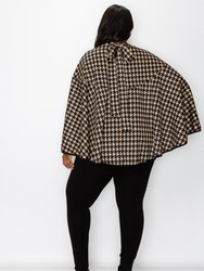 Houndstooth Poncho With Ribbon Accent