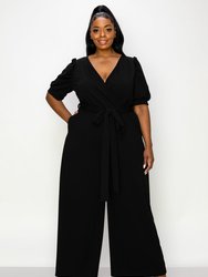 Iris Surplice Belted Pocket Jumpsuit - Black