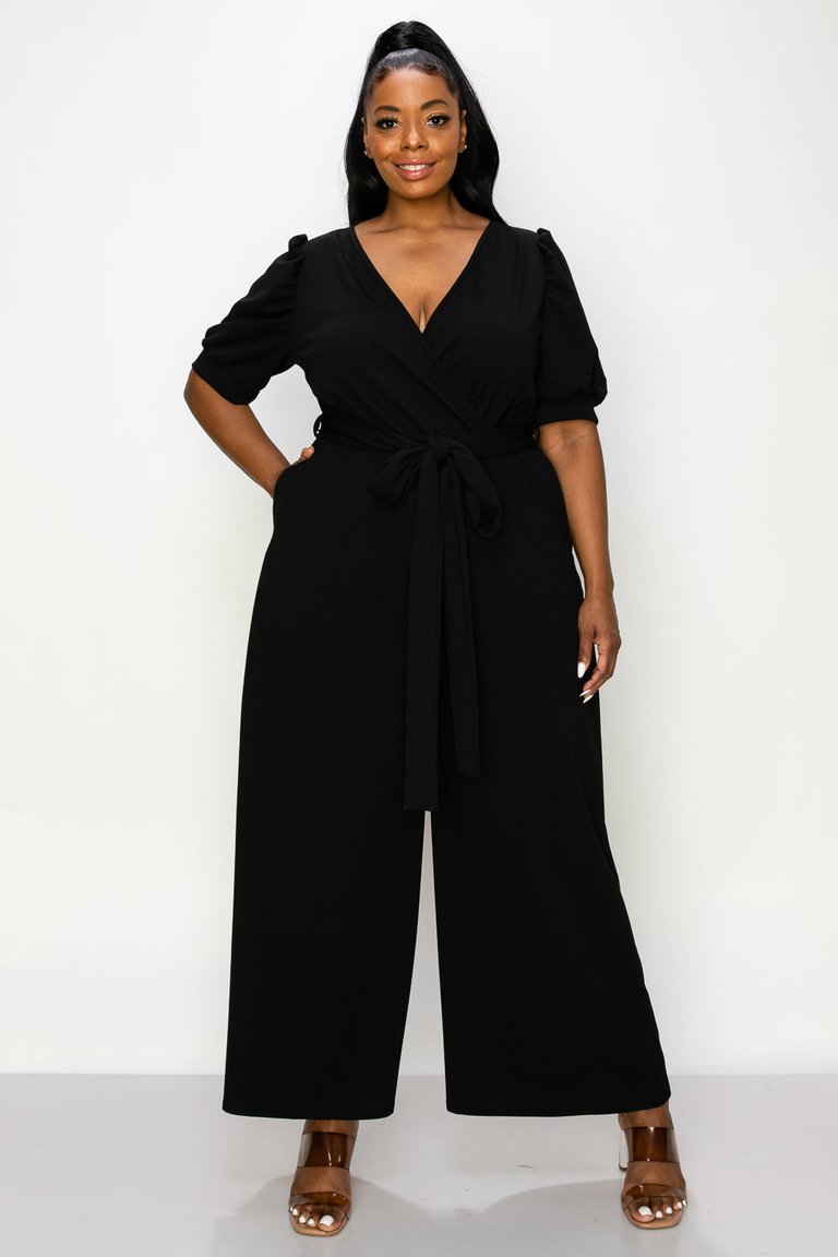 Iris Surplice Belted Pocket Jumpsuit - Black