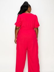 Iris Surplice Belted Pocket Jumpsuit