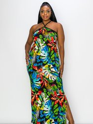 Kehlani Halter Neck Maxi Dress - Black/Green/Org