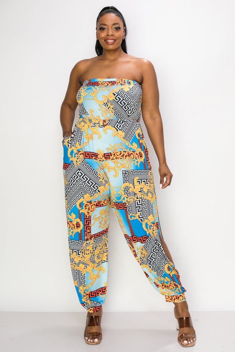 Nefertiti Sleeveless Slit Pocket Jumpsuit - Blue Royalty