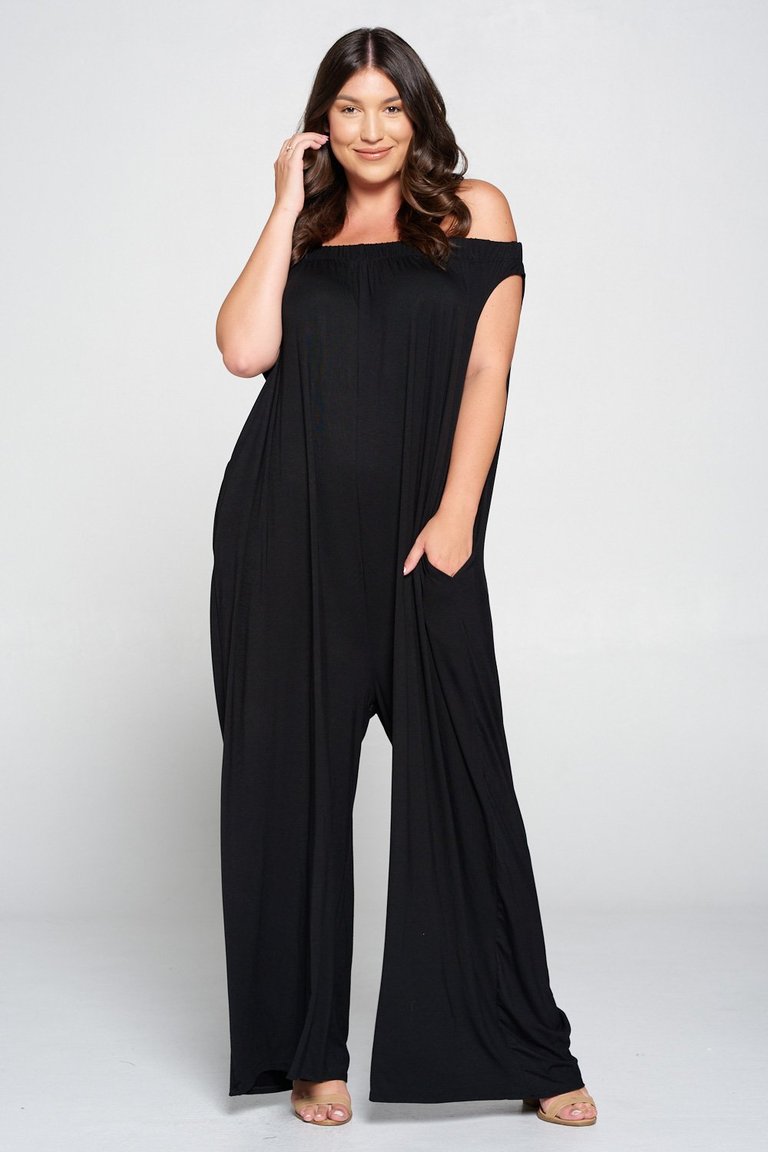 Off Shoulder Full Length Jumpsuit - Black