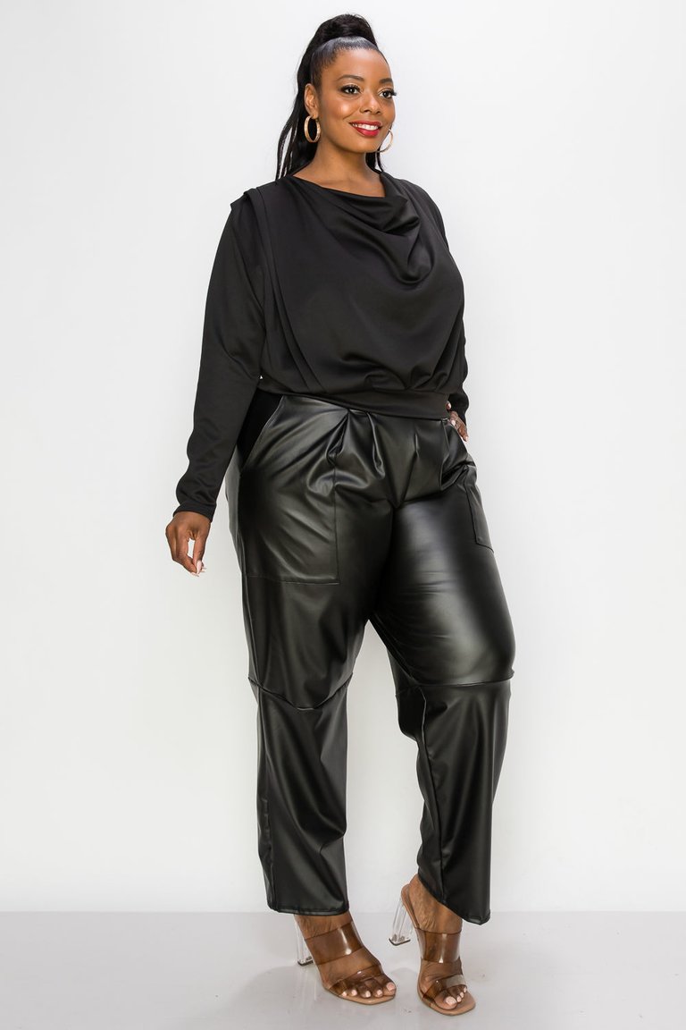 Pleated Cowl Neck Top