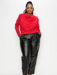 Pleated Cowl Neck Top - Red Dark