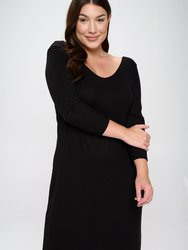 Plunge Neck Cashmere Rib Midi Dress