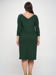 Plunge Neck Cashmere Rib Midi Dress