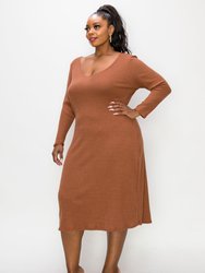 Plunge Neck Cashmere Rib Midi Dress