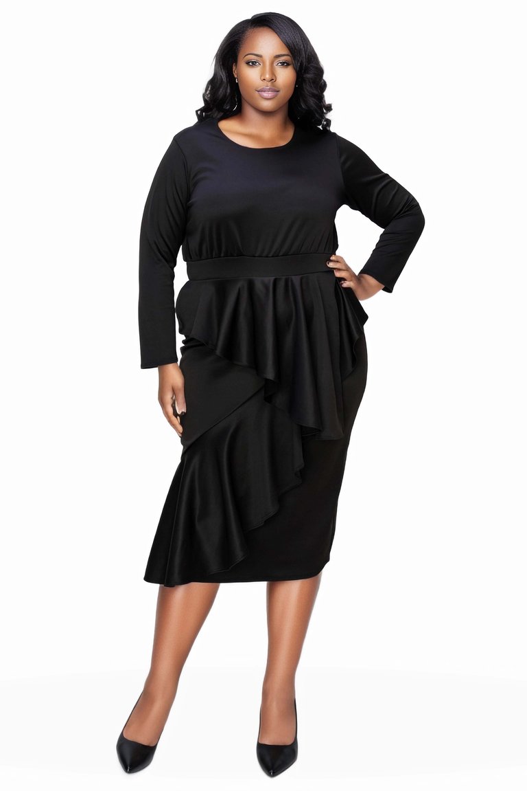 Plus Size Alexandra Ruffled Bodycon Dress - Black