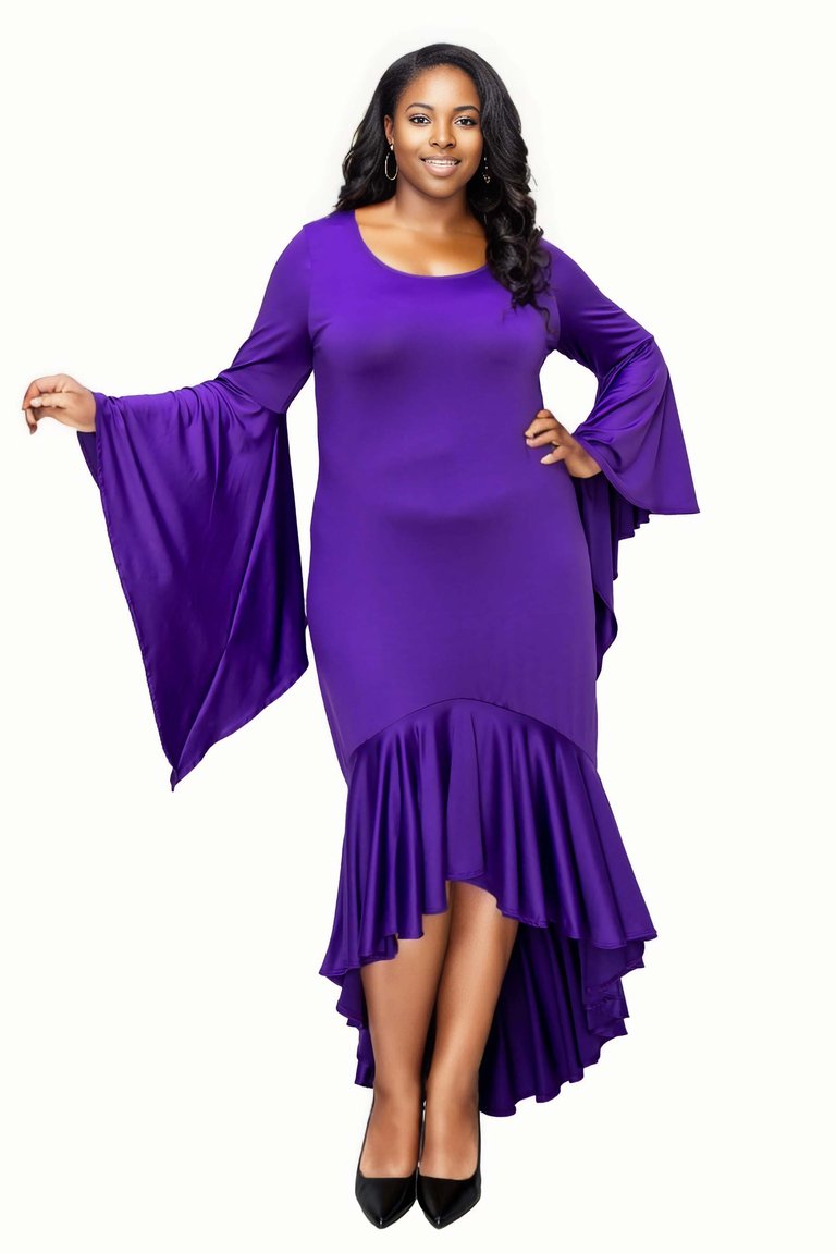 Plus Size Arielle Flowy Mermaid Hem Dress - Purple