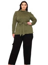 Plus Size Catriona Waist Tie Sweater - Olive