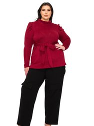 Plus Size Catriona Waist Tie Sweater - Burgundy