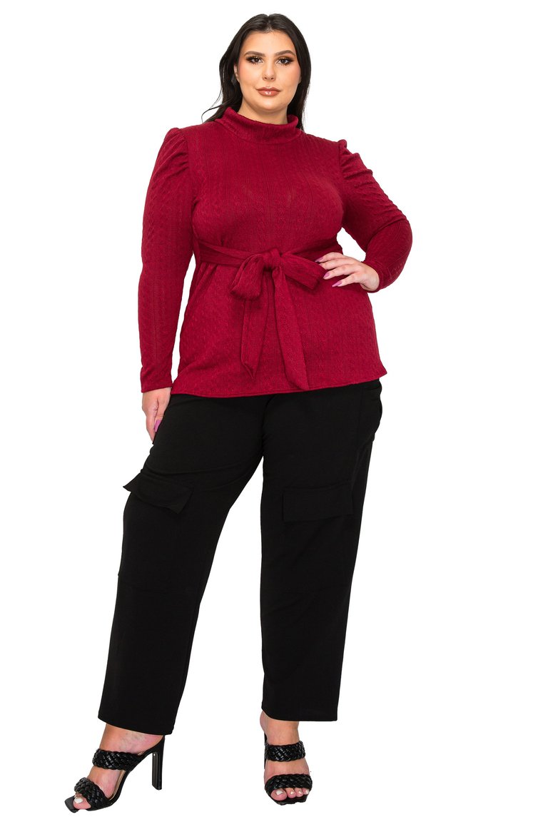 Plus Size Catriona Waist Tie Sweater - Burgundy