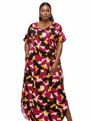 Plus Size Ellyrose Pocket Maxi Dress - Burgundy Black