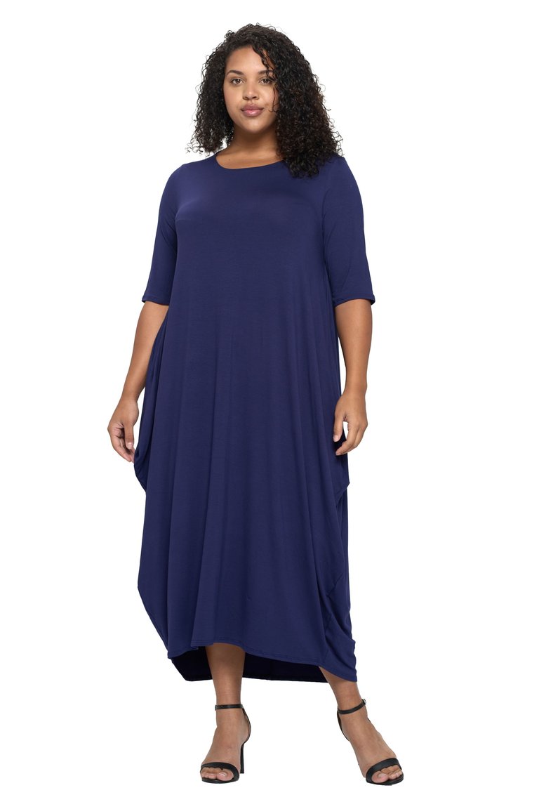 Plus Size Evelyn Bubble Hem Pocket Dress - Navy