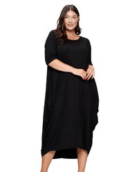 Plus Size Evelyn Bubble Hem Pocket Dress - Black