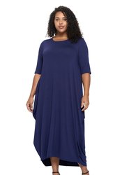 Plus Size Evelyn Bubble Hem Pocket Dress - Navy