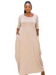 Plus Size Evelyn Bubble Hem Pocket Dress - Sand