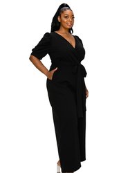 Plus Size Iris Surplice Belted Pocket Jumpsuit